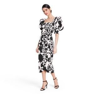 - Floral Puff Sleeve Faux Wrap Dress